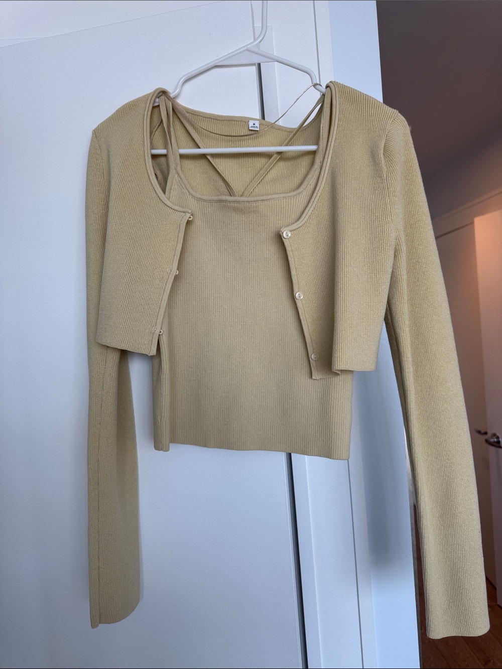 Ribbed Crop Tank and Button Cardigan Set